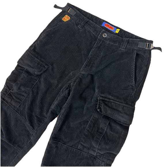 Empyre Black Corduroy Cargo Pants 28x26 Relaxed Streetwear Adjustable Ankle - Picture 4 of 8